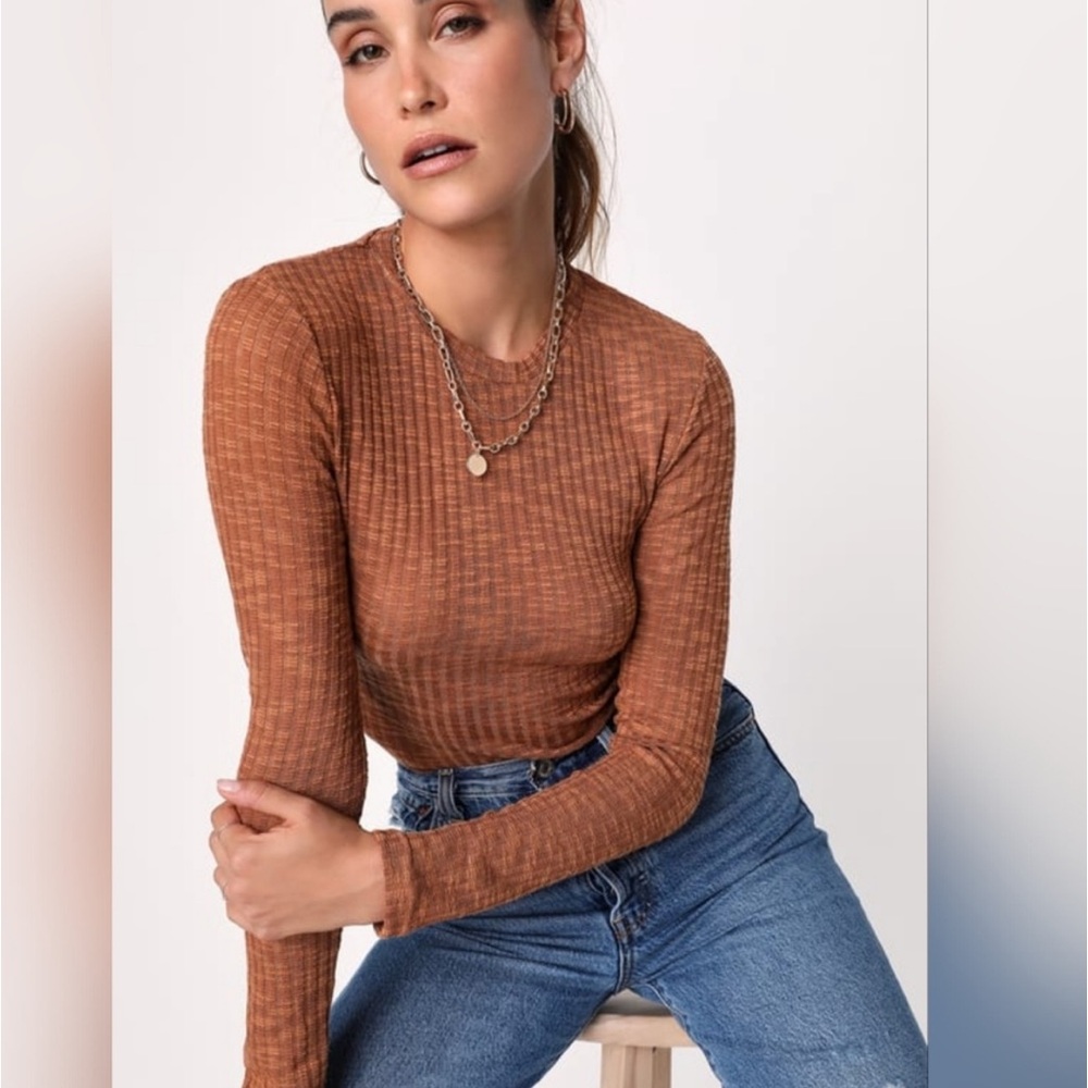 Free People Aura Layering Top in Maple Coffee Semi-sheer Rib-knit Size XS